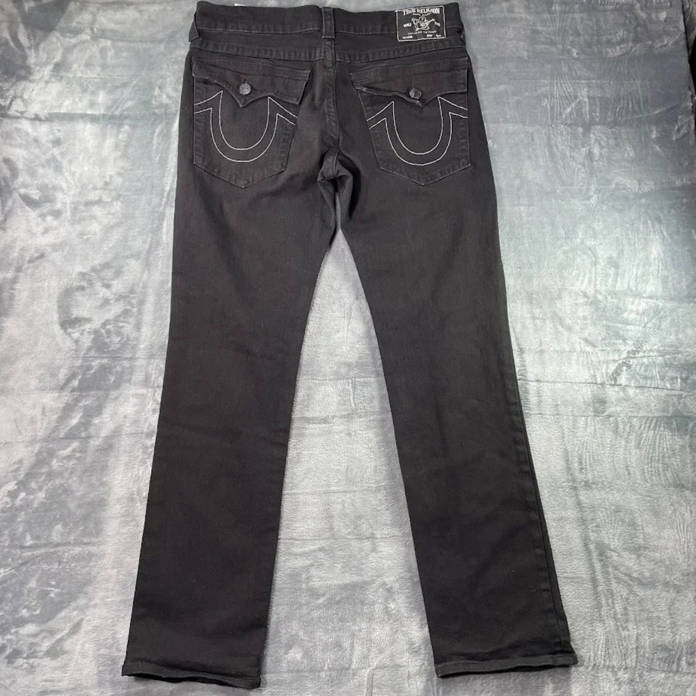 TRUE RELIGION Ricky Relaxed Straight‎ Jeans Size 34 Fits 36x30 Black Stretch